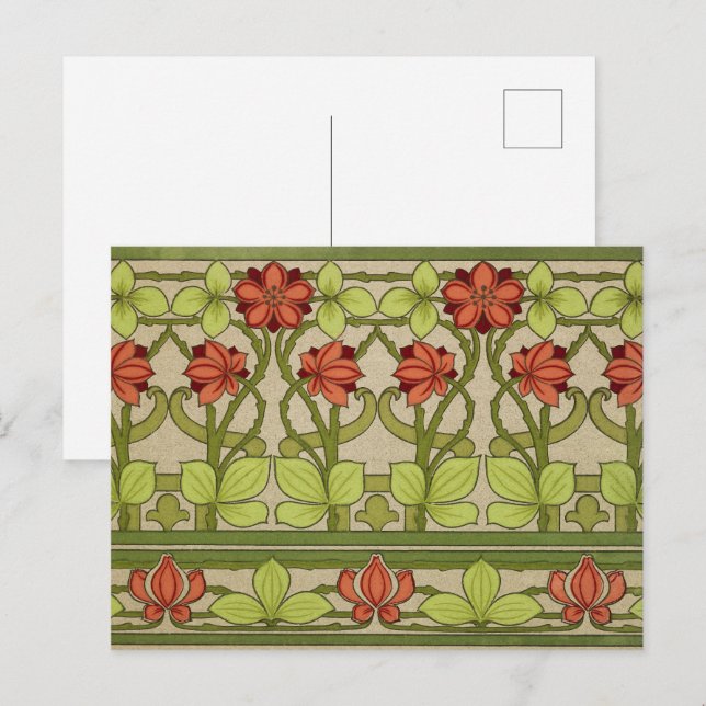 Postal Borde de frisos florales en estilo Art Nouveau (Anverso / Reverso)
