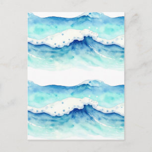 Postal Borde de olas del océano en acuarela