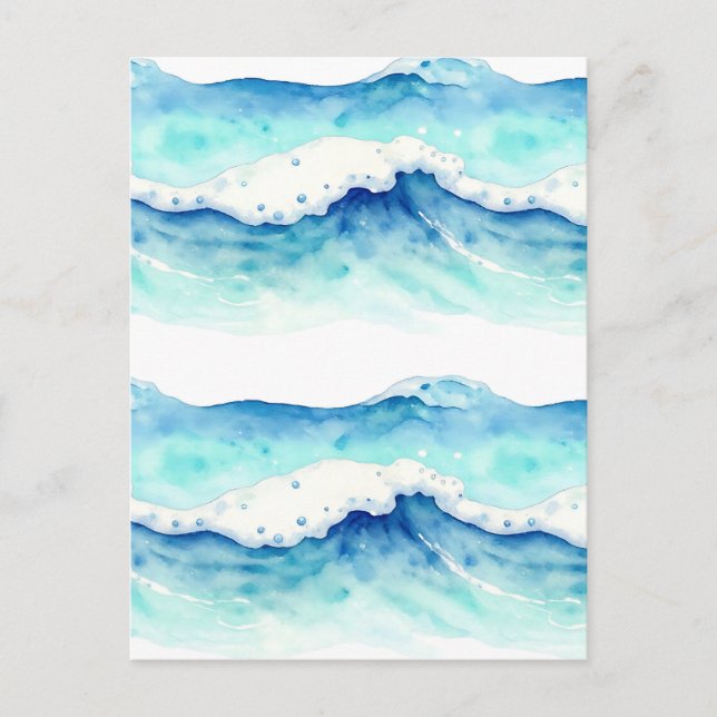 Postal Borde de olas del océano en acuarela (Anverso)