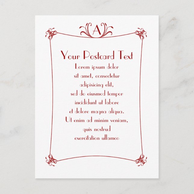 Postal Borde elegante de personalizable con monograma (Anverso)