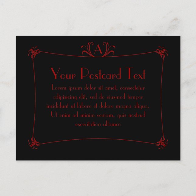 Postal Borde elegante de personalizable con monograma (Anverso)