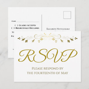 Postal Borde Floral Dorado con Filigrana Elegante RSVP de