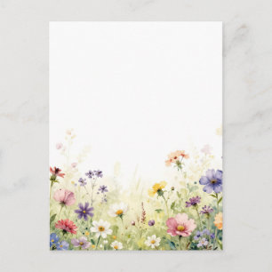 Postal Borde floral pastel de pradera de flores silvestre
