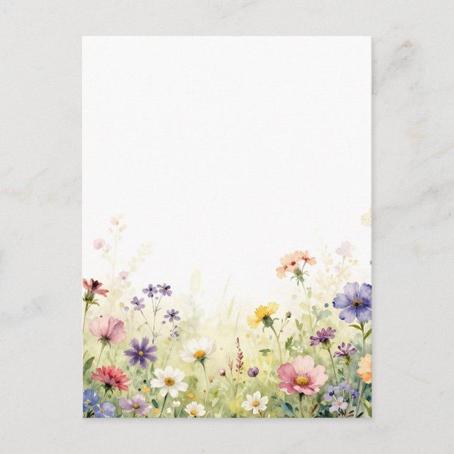 Postal Borde floral pastel de pradera de flores silvestre (Anverso)