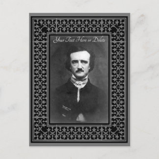 Postal Borde vintage de Edgar Allen Poe de color/texto