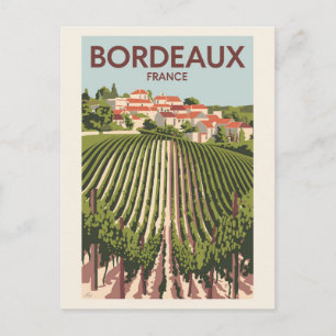Postal Bordeaux Francia Viñedo Viaje Arte Vintage