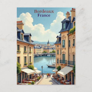 Postal Bordeaux Francia vintage acuarela de viaje
