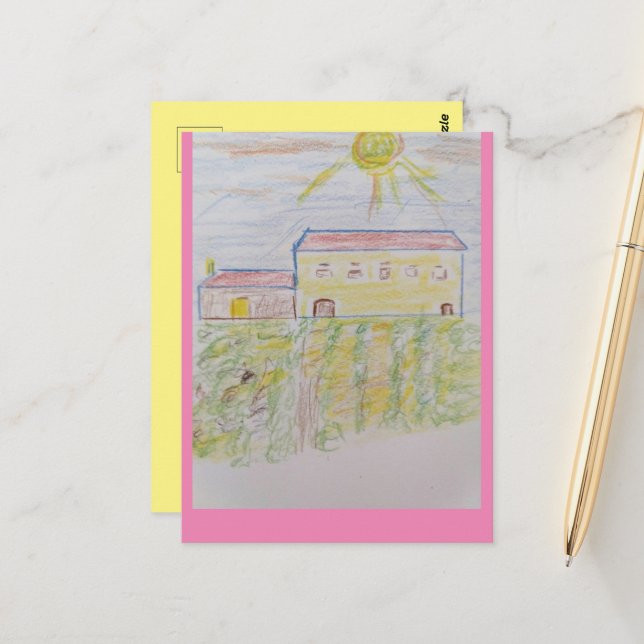 Postal Bordeaux Wine Country Sketch (Anverso/Reverso In Situ)