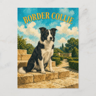 Postal Border Collie, Arte de Perro Acuarela Vintage