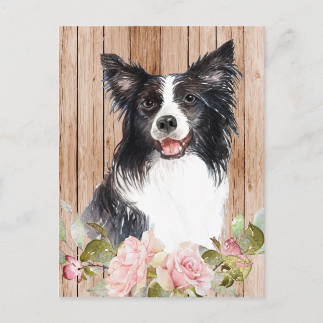 Postal Border Collie & Flores al Acuarela (Anverso)