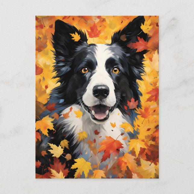 Postal Border Collie Otoño Día de Acción de Gracias  (Anverso)