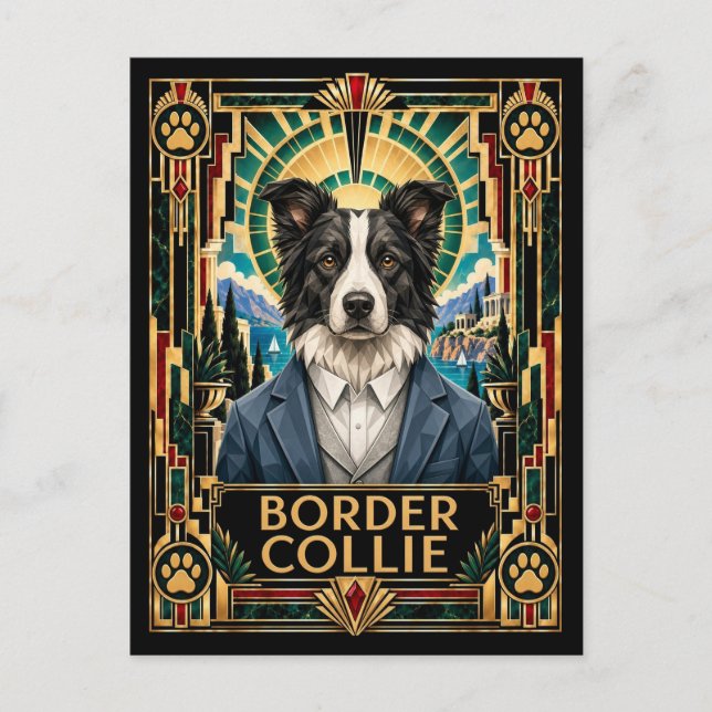 Postal Border Collie, Perro Art Deco (Anverso)