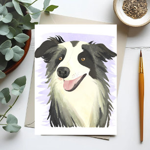 Postal Border Collie   Perro Hermoso Mascota Acuarela