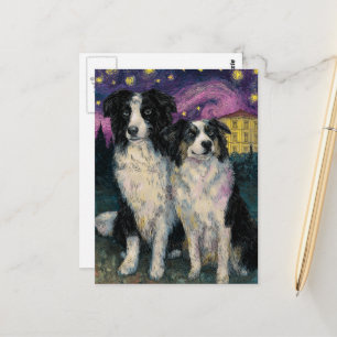 Postal Border Collies de Van Gogh por la Noche