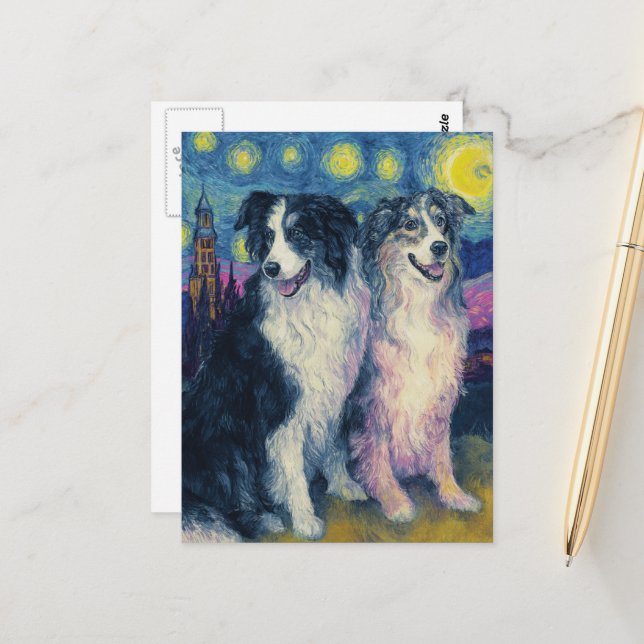 Postal Border Collies Falsos de Van Gogh (Anverso/Reverso In Situ)