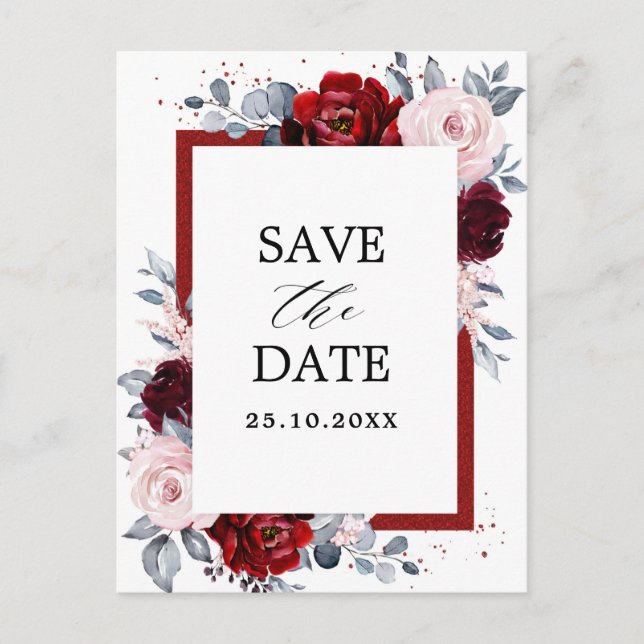 Postal Borgoña Dusty Blue Slate Save the Date (Anverso)