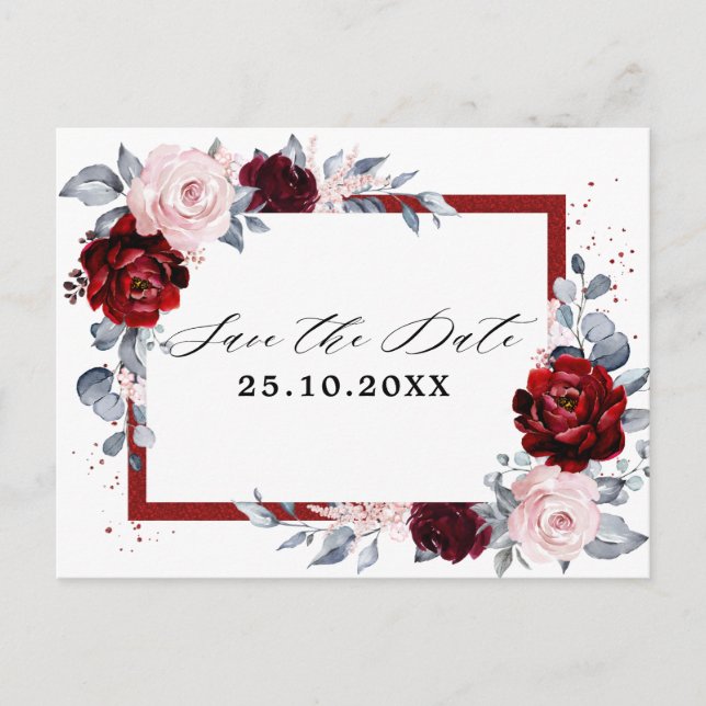 Postal Borgoña Dusty Blue Slate Save the Date (Anverso)