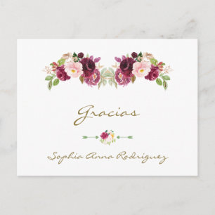 Postal Borgoña Floral rosa Baby Shower Gracias
