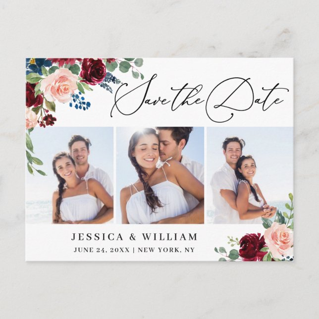 Postal Borgoña Marina Rubor 3 FOTO Wedding Save the Date (Anverso)