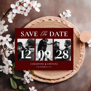 Postal Borgoña Script Wedding Save the Date Photo