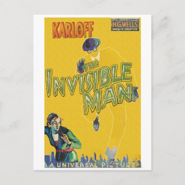 Postal Boris Karloff como el hombre invisible (Anverso)