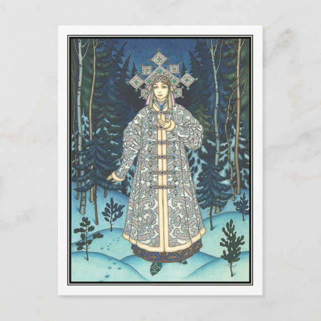 Postal Boris Zvorykin - La dama de la nieve (Anverso)