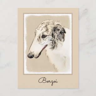 Postal Borzoi (Brindle plateado) Pintura original de arte