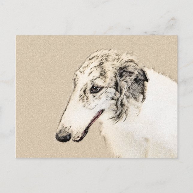 Postal Borzoi (Brindle plateado) Pintura original de arte (Anverso)