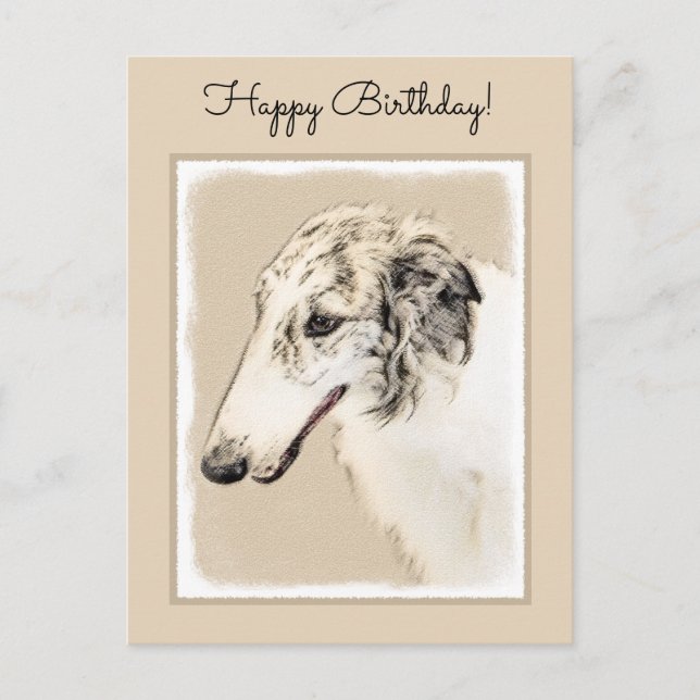 Postal Borzoi (Brindle plateado) Pintura original de arte (Anverso)