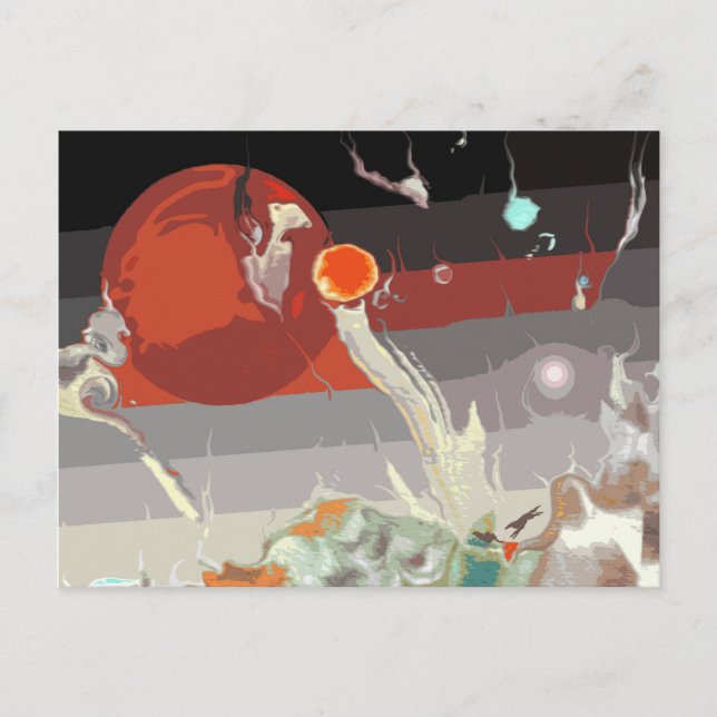 Postal Borzois corriendo en un paisaje fantástico (Anverso)