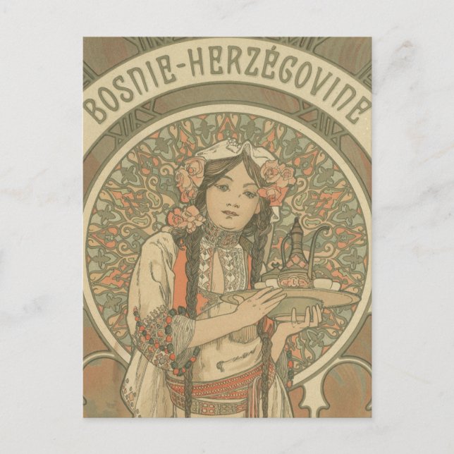 Postal Bosnia y Herzegovina por Alphonse Mucha (1900) (Anverso)
