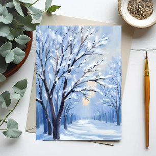 Postal Bosque Besado por la Nieve   Pintura en Acuarela d