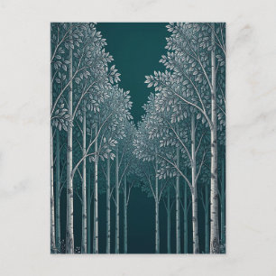Postal Bosque de abedules blancos de té oscuro