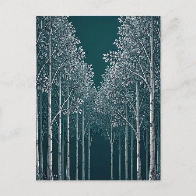 Postal Bosque de abedules blancos de té oscuro (Anverso)