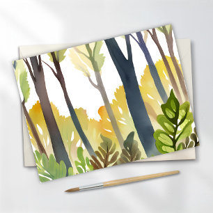 Postal Bosque de Acuarela Pintura de Bosque de Naturale