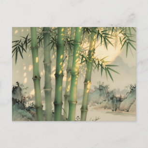 Postal Bosque de Bambú Verde Tinta China