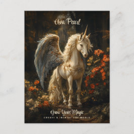 Postal Bosque de cuento de hadas de cosecha de unicornio 