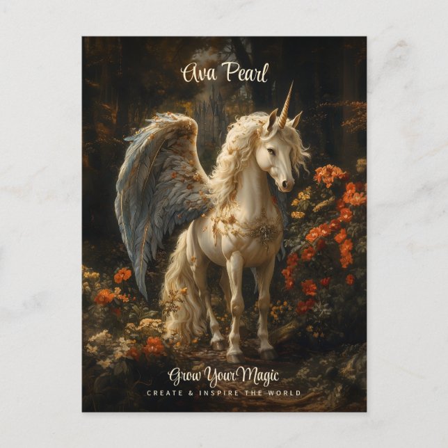 Postal Bosque de cuento de hadas de cosecha de unicornio  (Anverso)