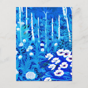 Postal Bosque de fantasía con flores y pájaros