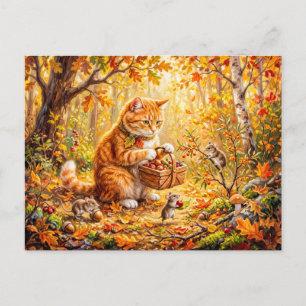 Postal Bosque de gatos y ratones reuniéndose en invierno