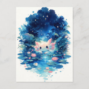Postal Bosque de Índigo Brillante Estanque Kawaii de Ajol