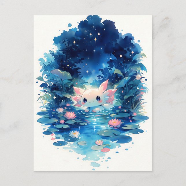 Postal Bosque de Índigo Brillante Estanque Kawaii de Ajol (Anverso)