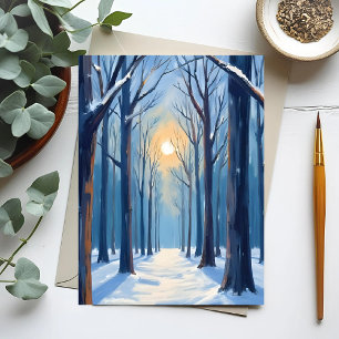Postal Bosque de Invierno Árboles Acuarela