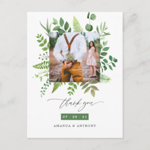 Postal Bosque de madera Verdes agradecimientos de boda