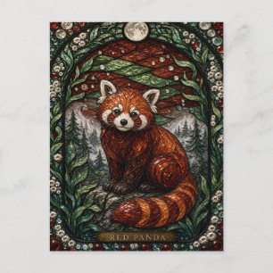 Postal Bosque de Montaña de Panda Rojo Vidrio Teñido Illu