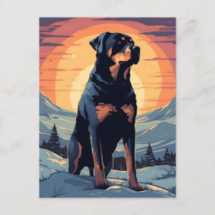 Postal Bosque de montaña rottweiler de invierno al atarde