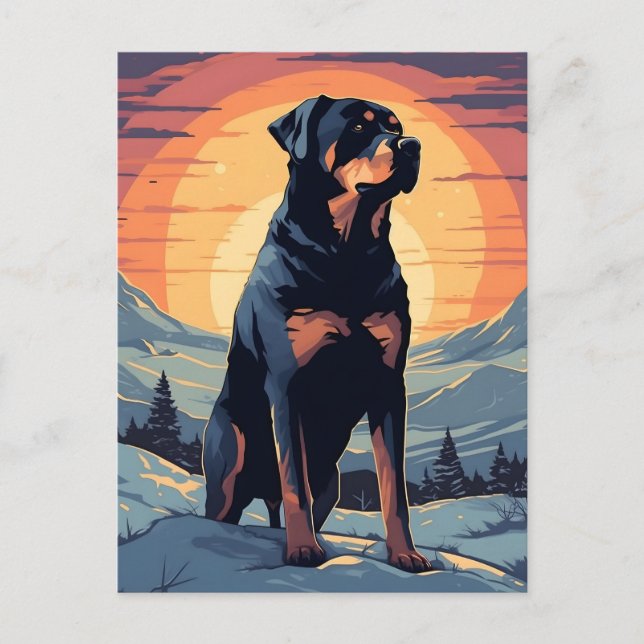 Postal Bosque de montaña rottweiler de invierno al atarde (Anverso)
