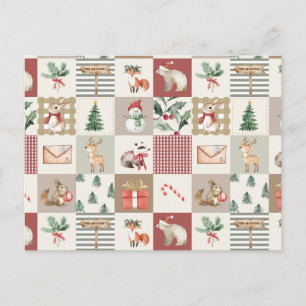 Postal Bosque de Navidad Animales del bosque quilt neutra