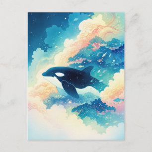 Postal Bosque de Nubes de Ballena Orca Surrealista