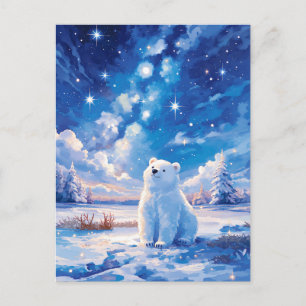 Postal Bosque de Pinos Nevado Oso Polar Noche de Invierno